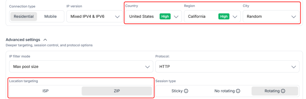 Choosing proxy location