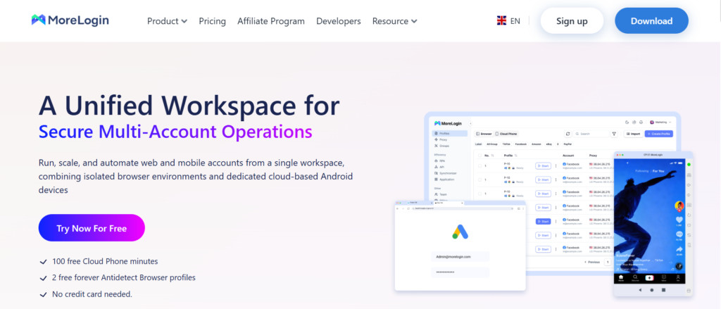 Morelogin homepage