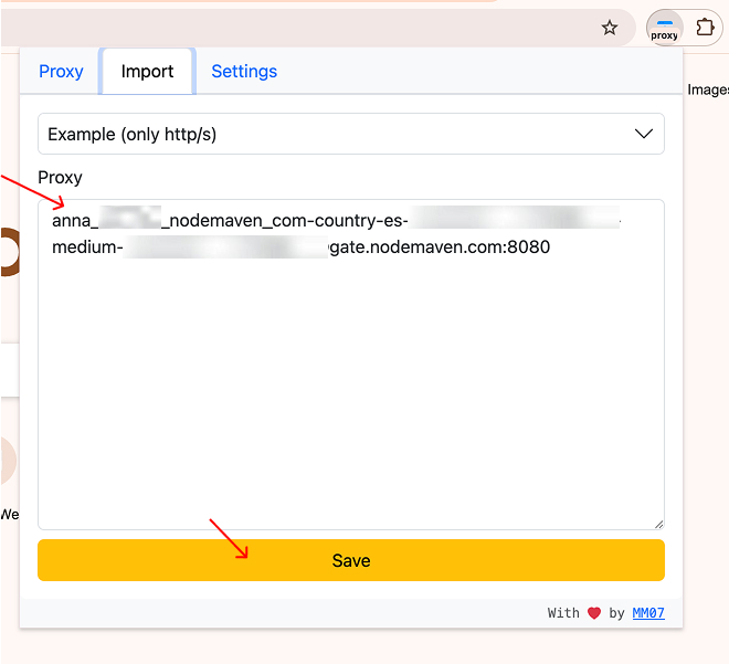 Adding proxy to Simple Proxy Switcher extension