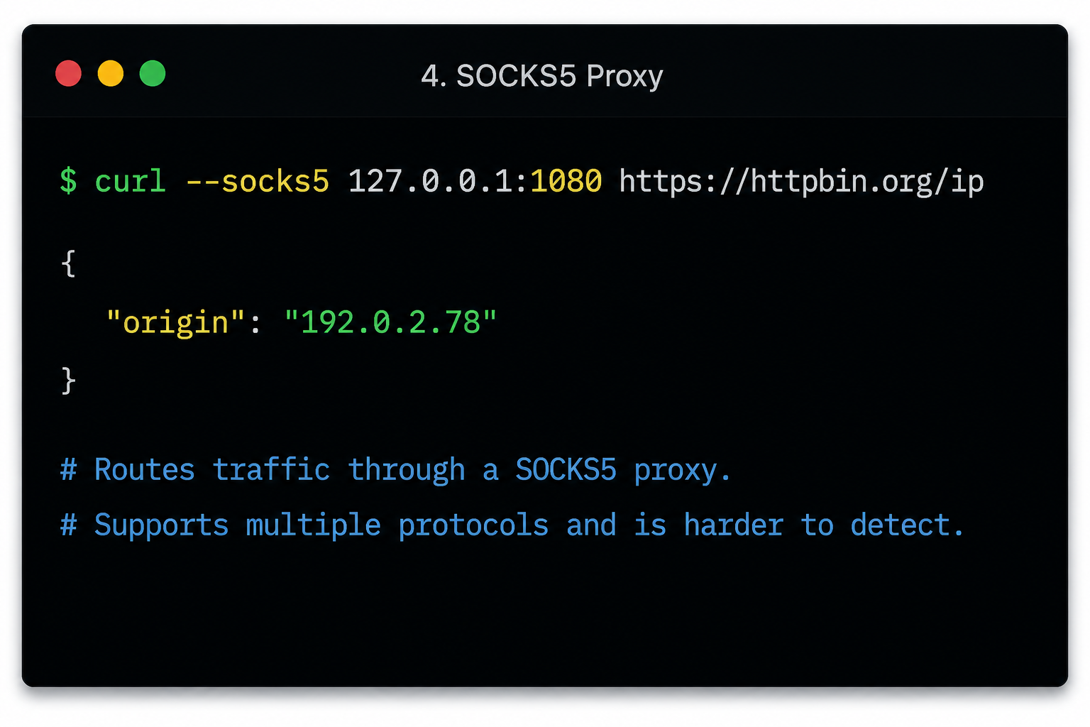 cURL SOCKS5 proxy configuration example in terminal