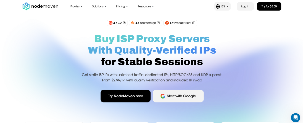 NodeMaven ISP proxies page 