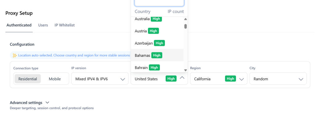 Location choosing NodeMaven