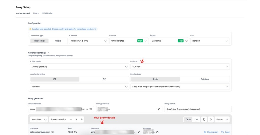 Proxy Setup Dashboard | NodeMaven