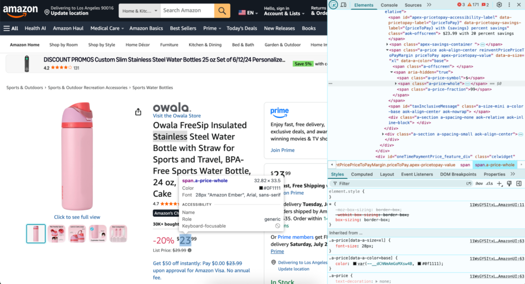 Amazon Price Tracker | Copy selectors from product page