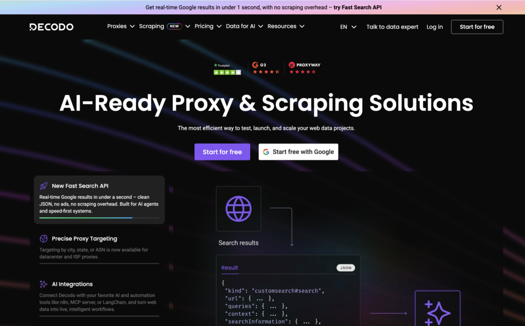 Best American Proxy Providers | Decodo website screenshot