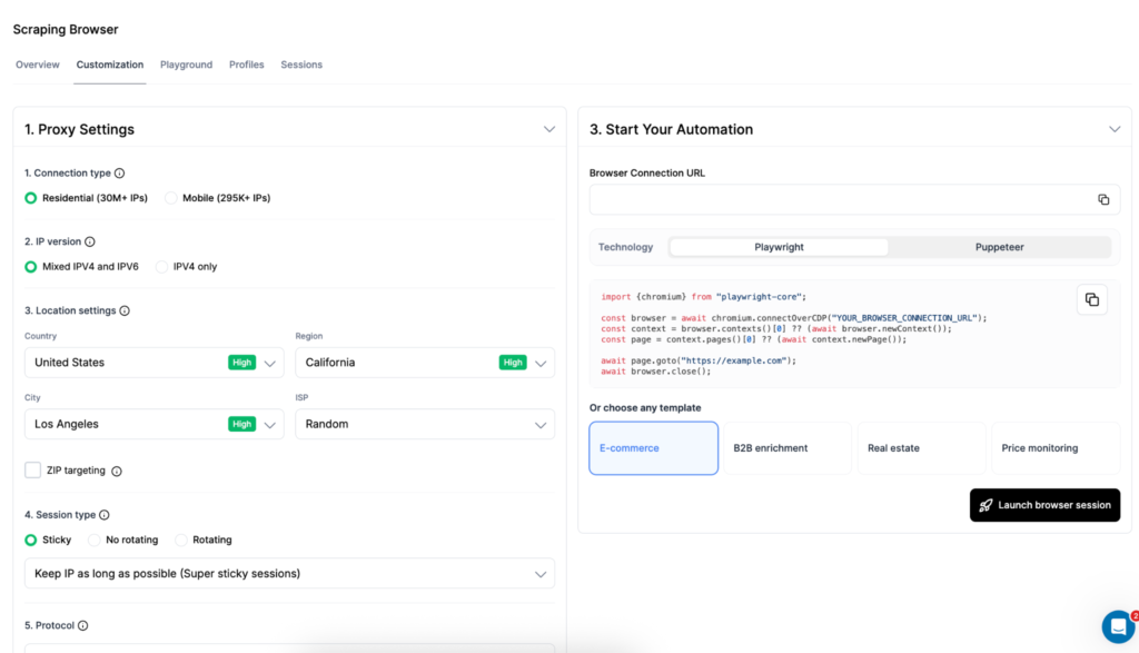Scraping Browser Guide | Browser Customization tab | NodeMaven