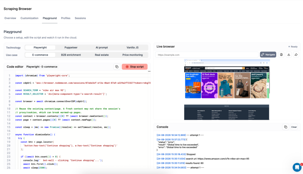 Scraping Browser Guide | Playground tab| NodeMaven