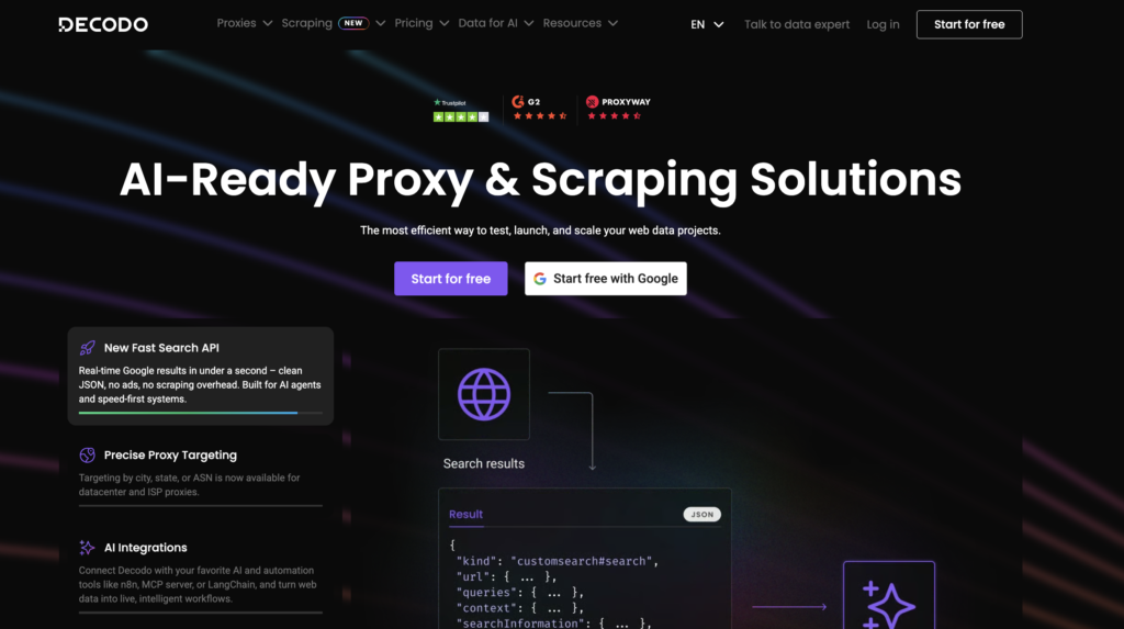 Decodo Website Screenshot | Best UK Proxy