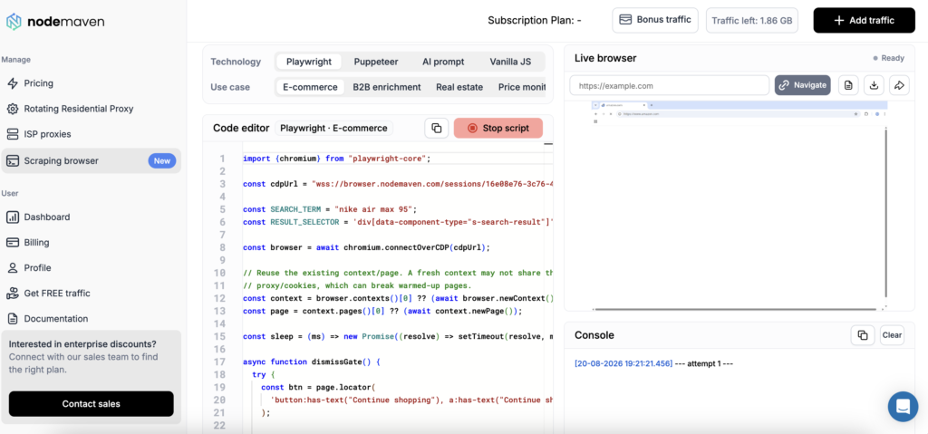 nodemaven scraping browser