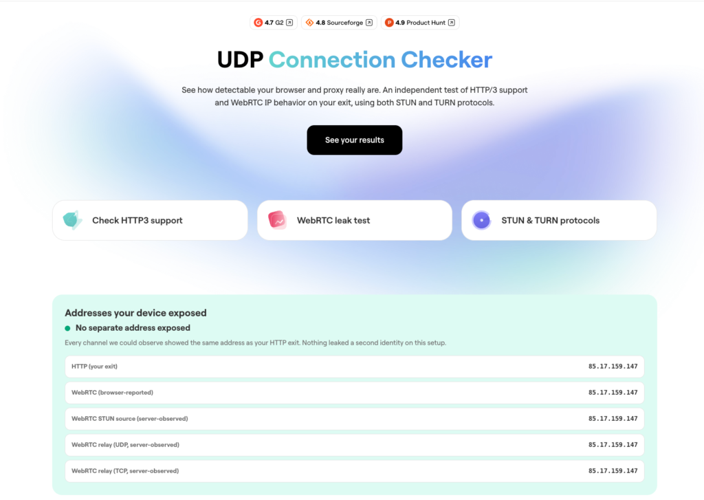 WebRTC Leak Test | UDP Connection Checker